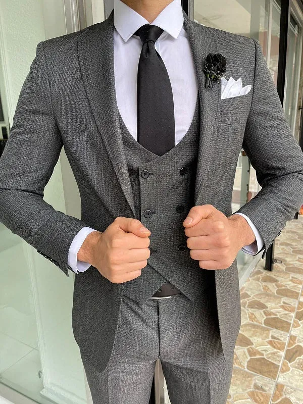 Abruzzo Gray Slim Fit Peak Lapel Wool Suit