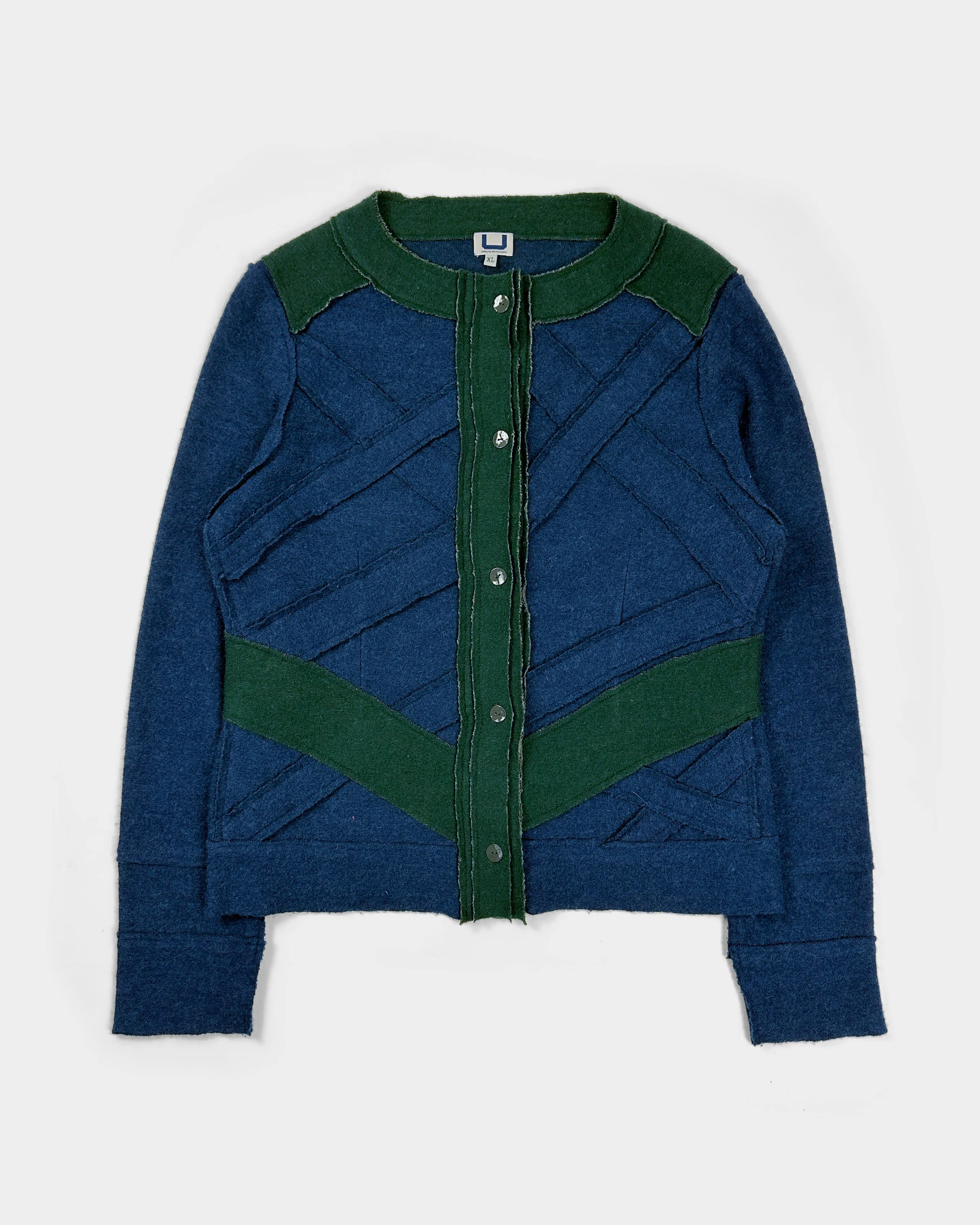 Adolfo Dominguez Blue Green Distressed Cardigan 1990's