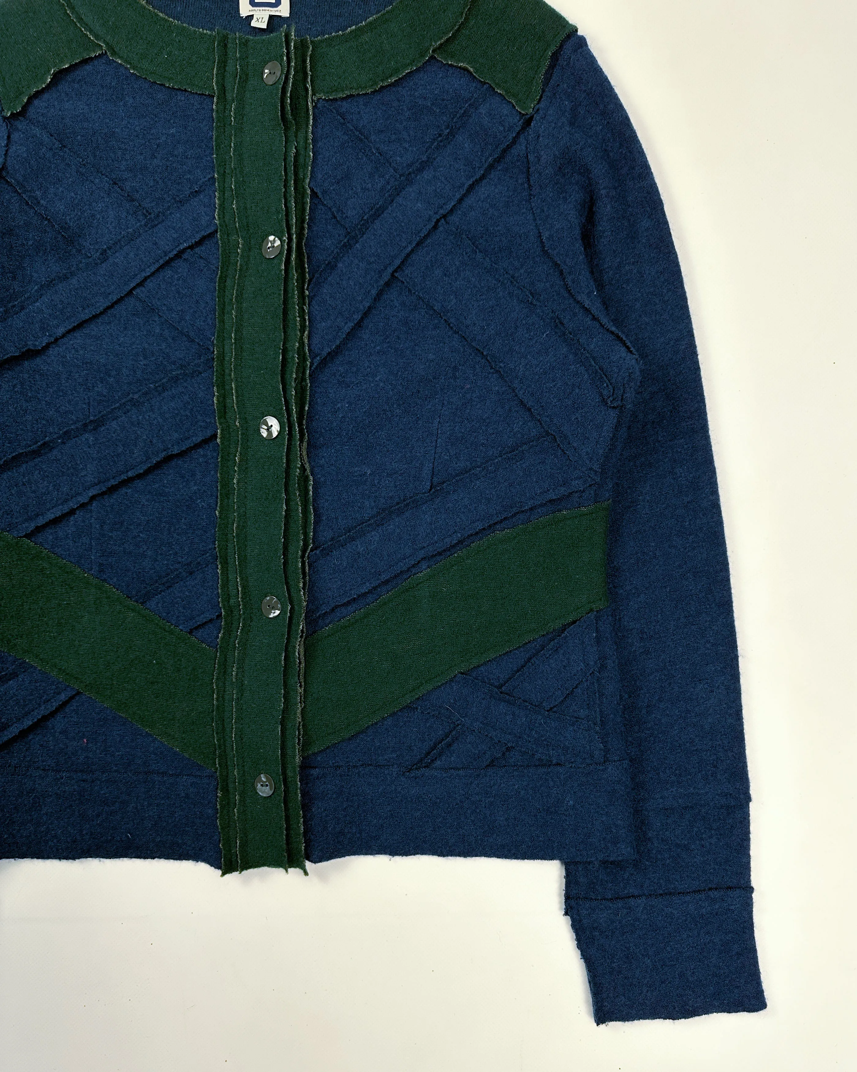 Adolfo Dominguez Blue Green Distressed Cardigan 1990's