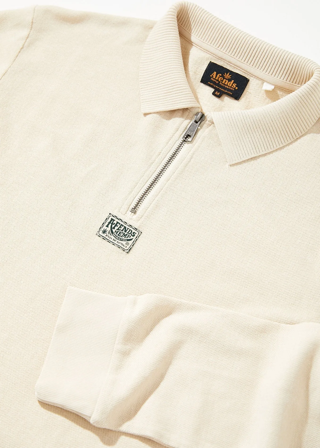 Afends Mens Meninga - Hemp Half Zip Long Sleeve Polo Tee - Macadamia