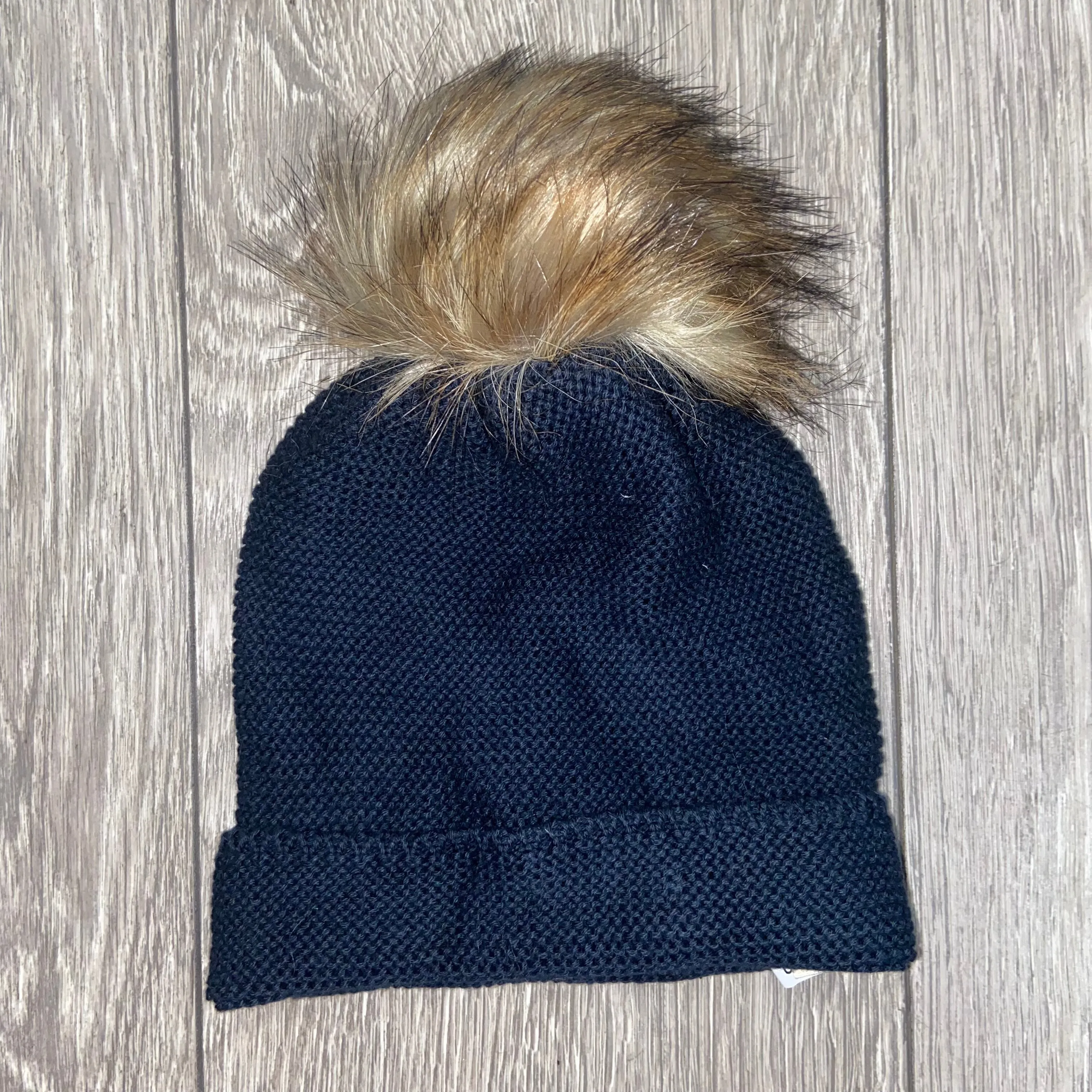 AW22 Meia Pata Navy Blue Faux Fur Pom Pom Hat