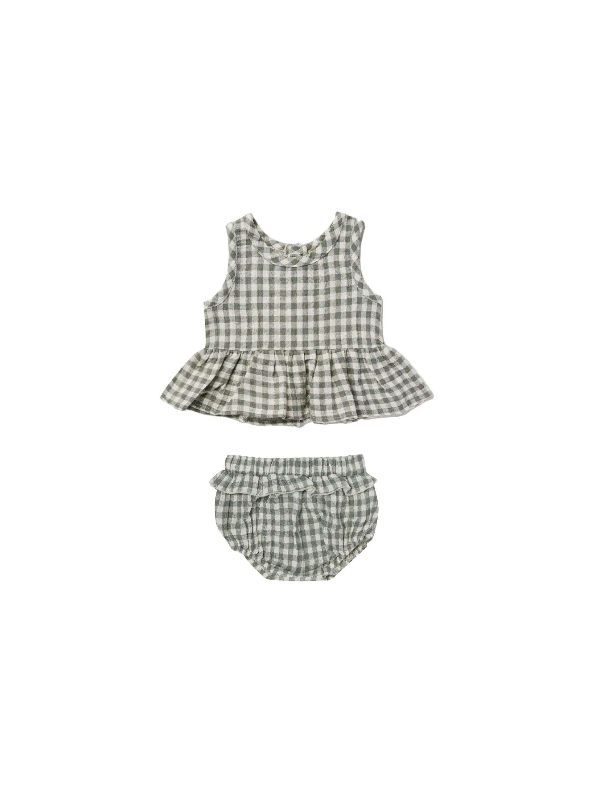 Baby Girl Sleeveless Peplum Set | Sea Green Gingham | Quincy Mae