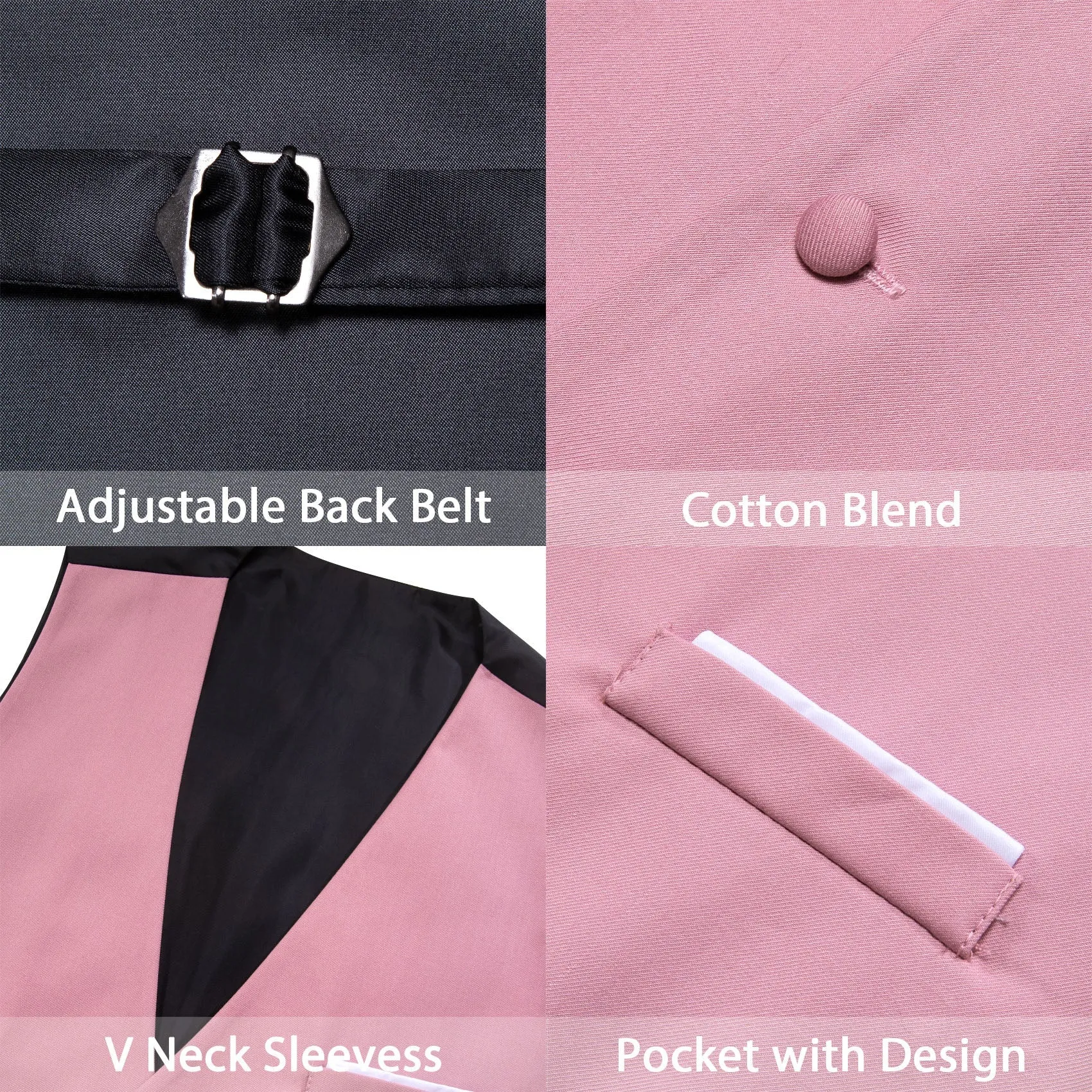 Baby Pink Solid Silk Men's V-Neck Business Vest