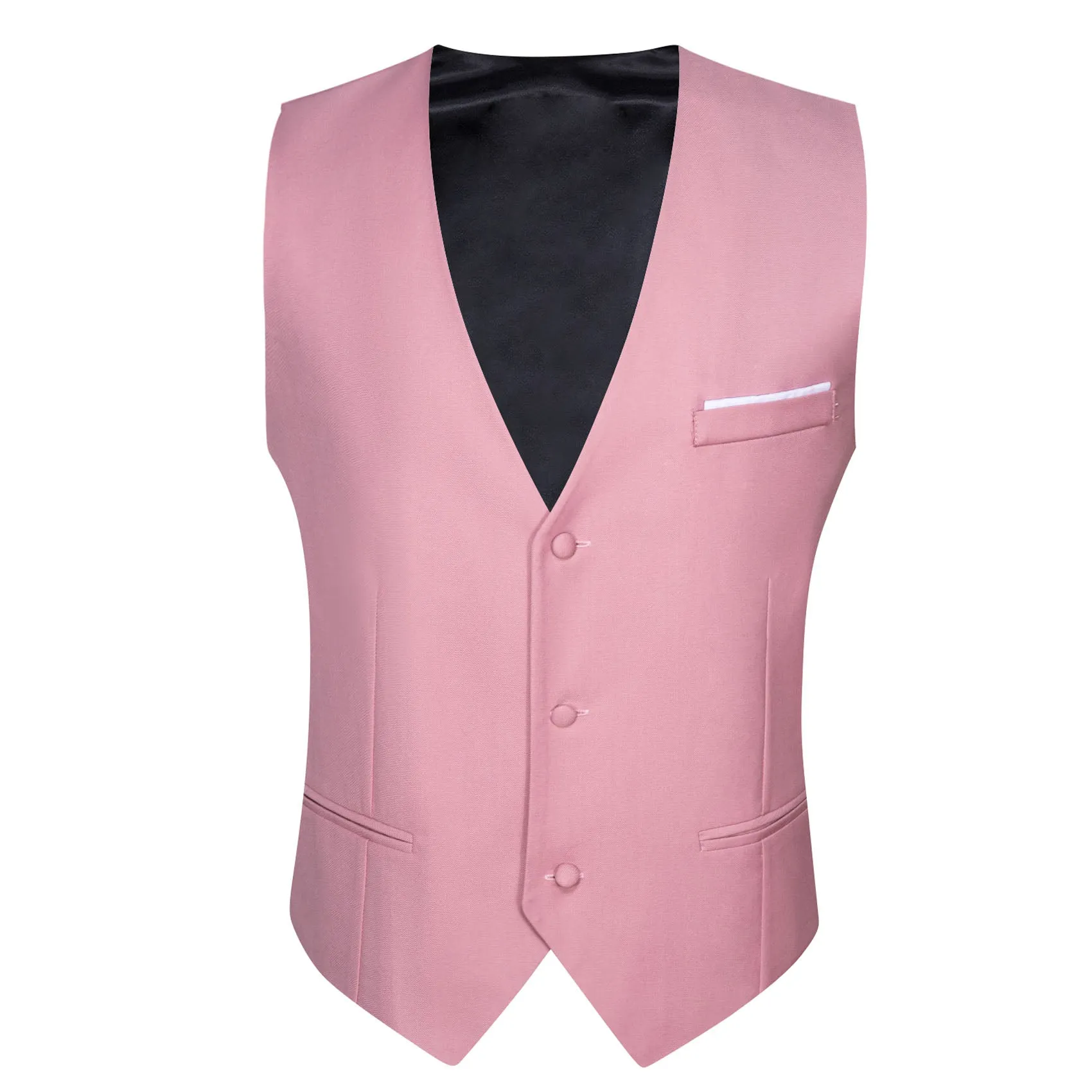 Baby Pink Solid Silk Men's V-Neck Business Vest