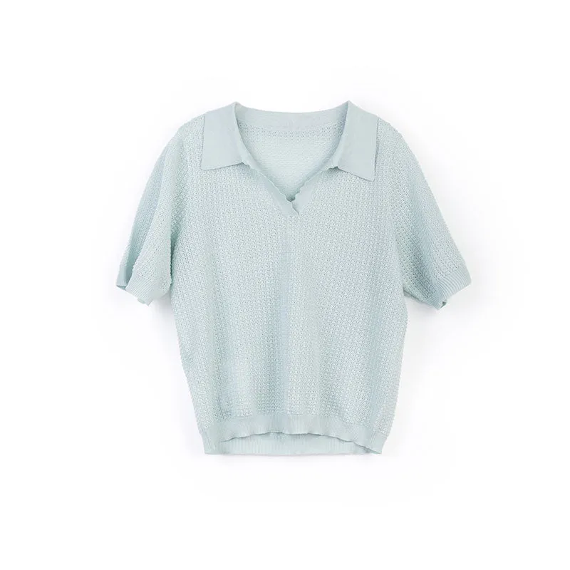 Blue Green Short Sleeve Knitted T-shirt