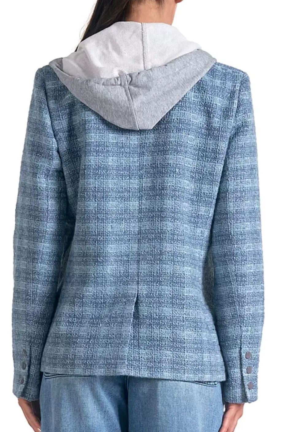 Blue Silver Plaid Blazer Hoodie