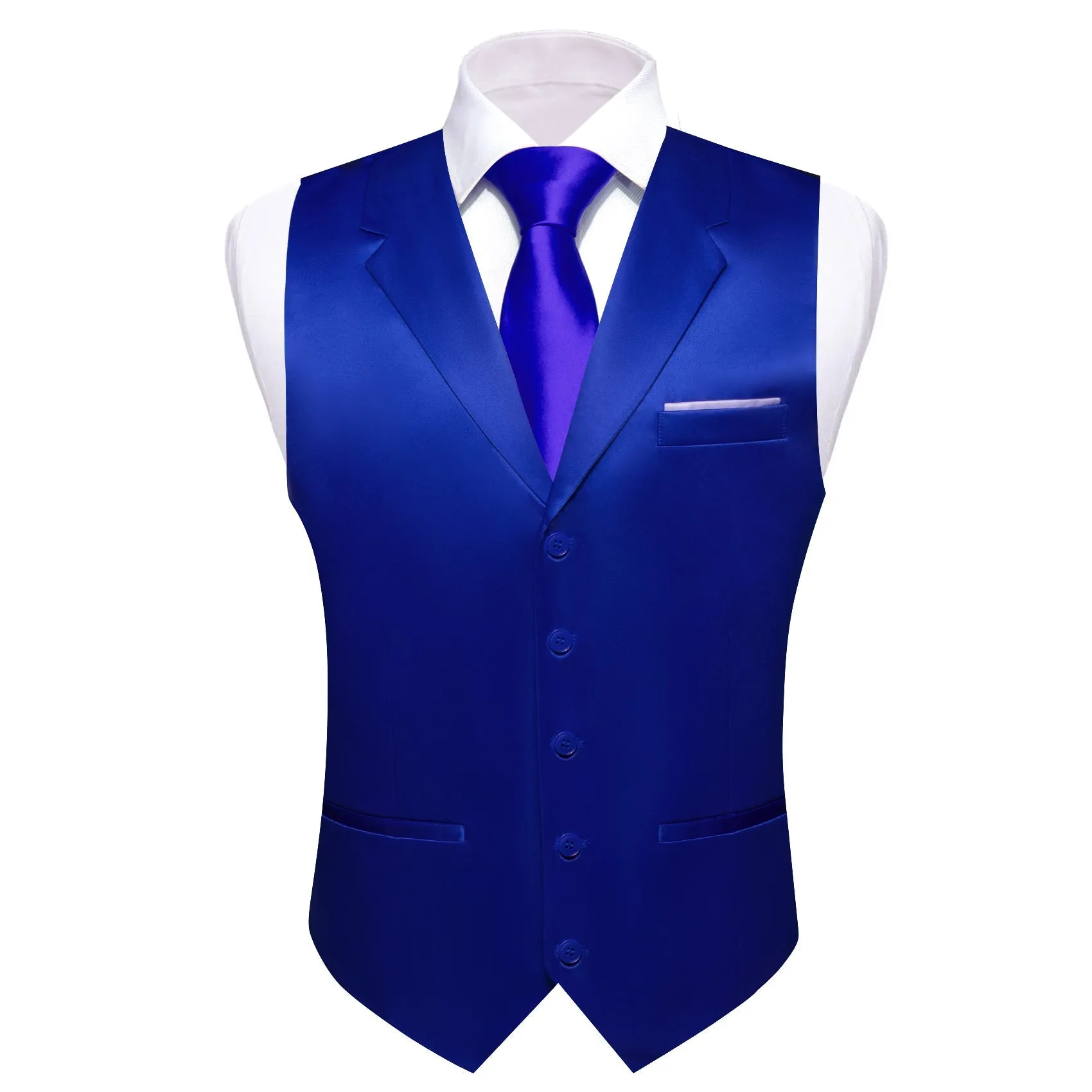 Blue Solid Jacquard Men's Collar Vest