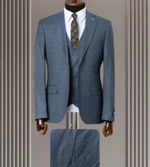 Blue Suits For Men With Black Check