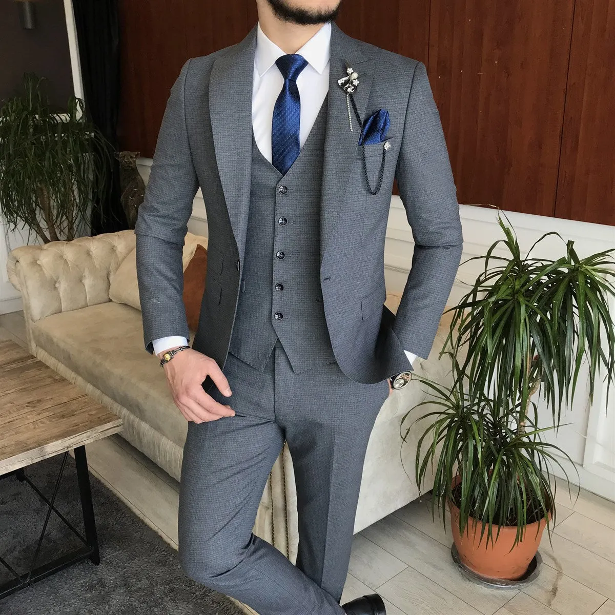 Bojoni Cagliari Grey Slim-Fit Suit 3-Piece