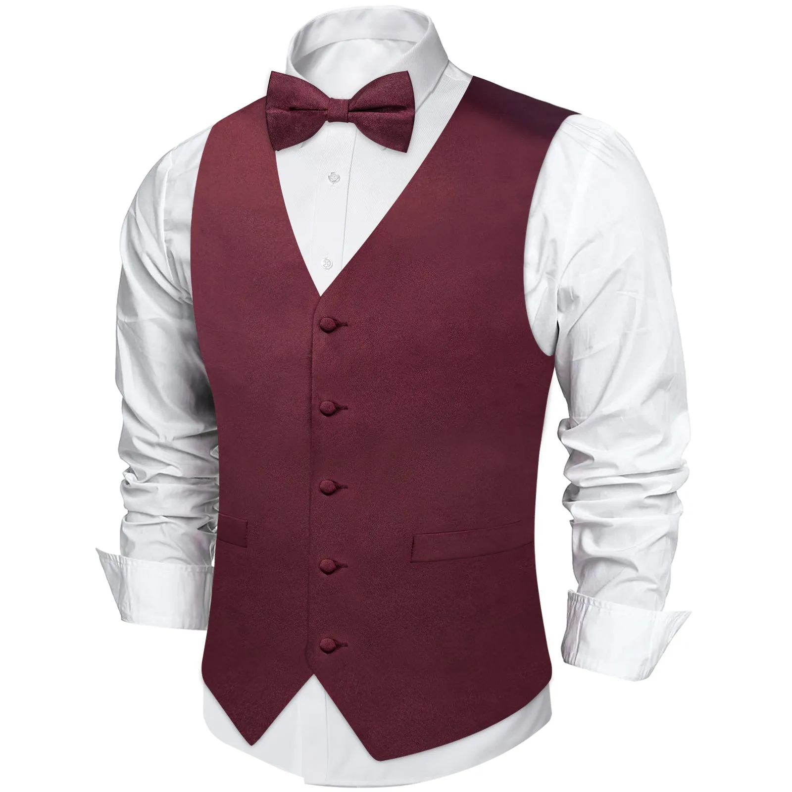 Burgundy Solid Silk Men's Vest Single Vest