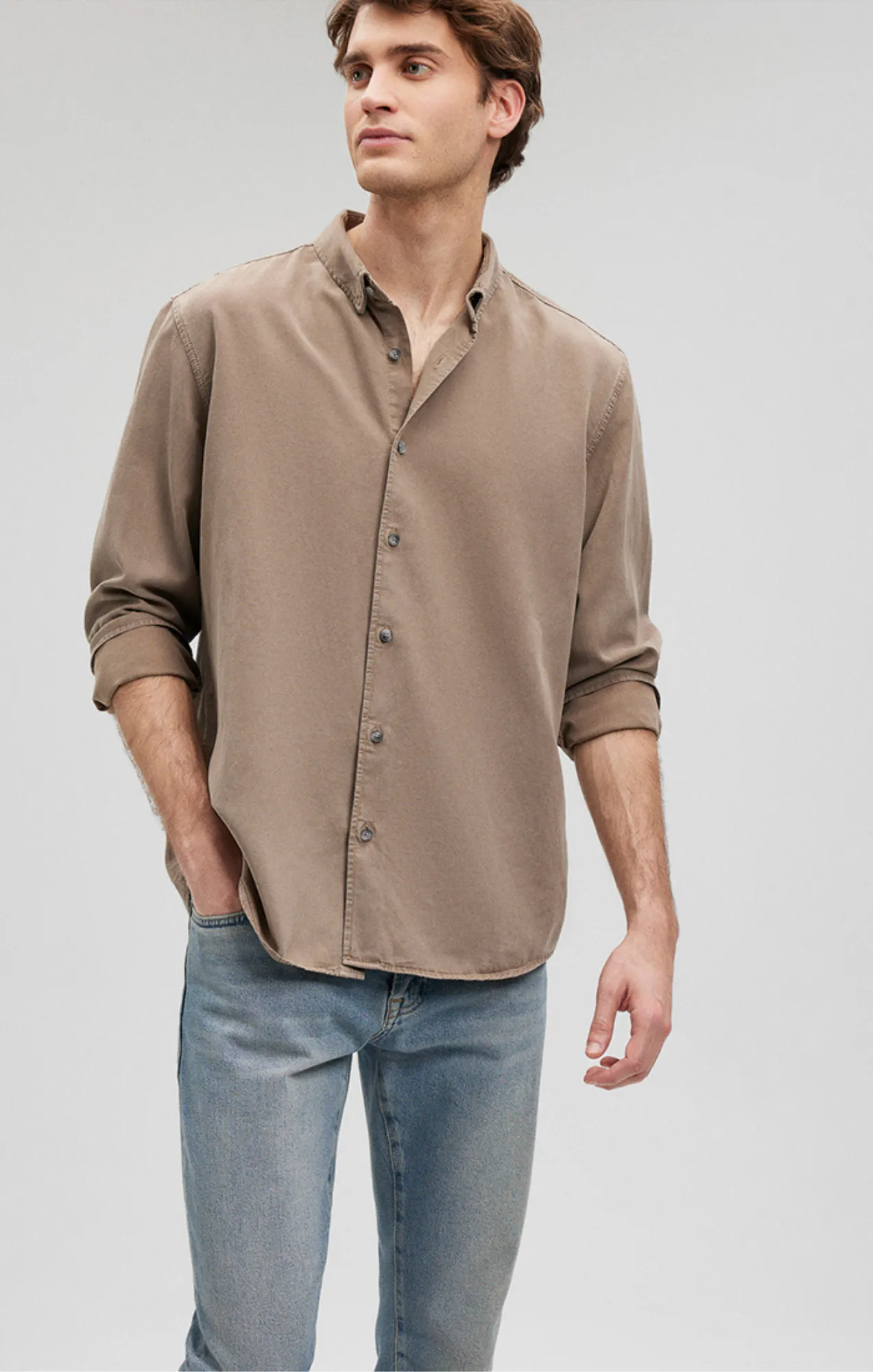 BUTTON-UP LONG SLEEVE SHIRT IN PURE CASHMERE