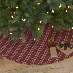 Christmas Tree Skirt 48 inch Galway Plaid Red Blue Yellow Holiday Decor VHC Brands