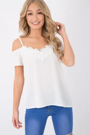 Cream Cold Shoulder Lace Detail Top - Darina