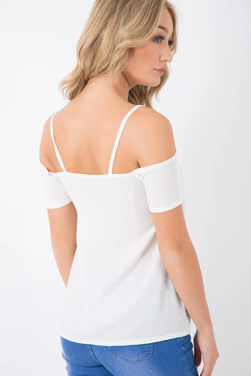 Cream Cold Shoulder Lace Detail Top - Darina