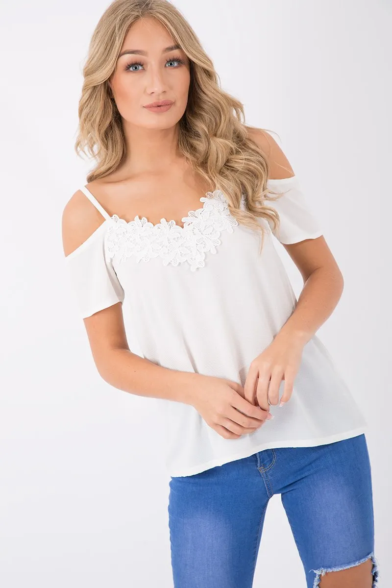 Cream Cold Shoulder Lace Detail Top - Darina