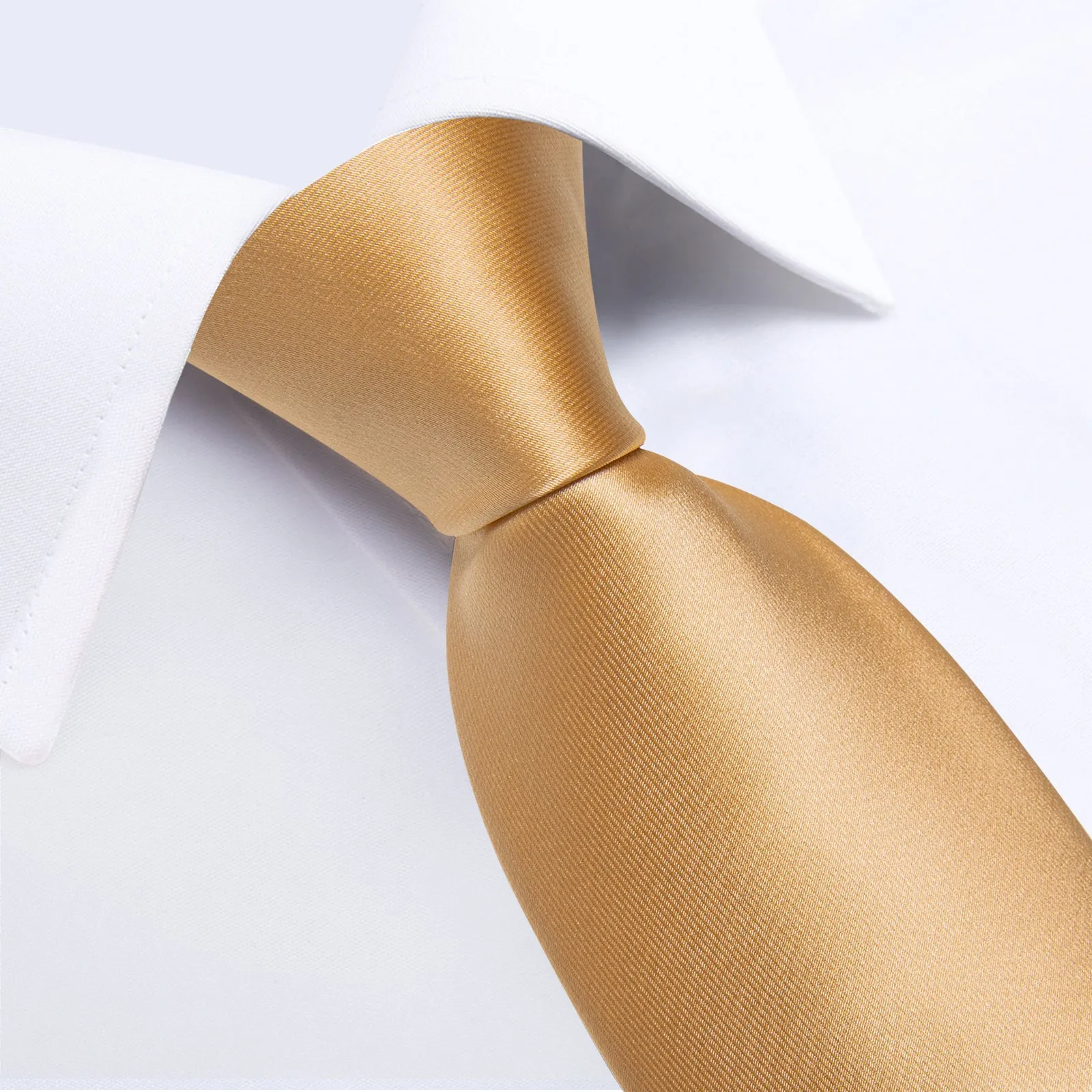 DiBanGu Champagne Tie Golden Solid Men's Tie Pocket Square Cufflinks Set