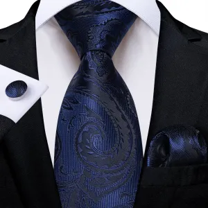 DiBanGu Dress Tie Berry Blue Floral Men's Silk Tie Handkerchief Cufflinks Set