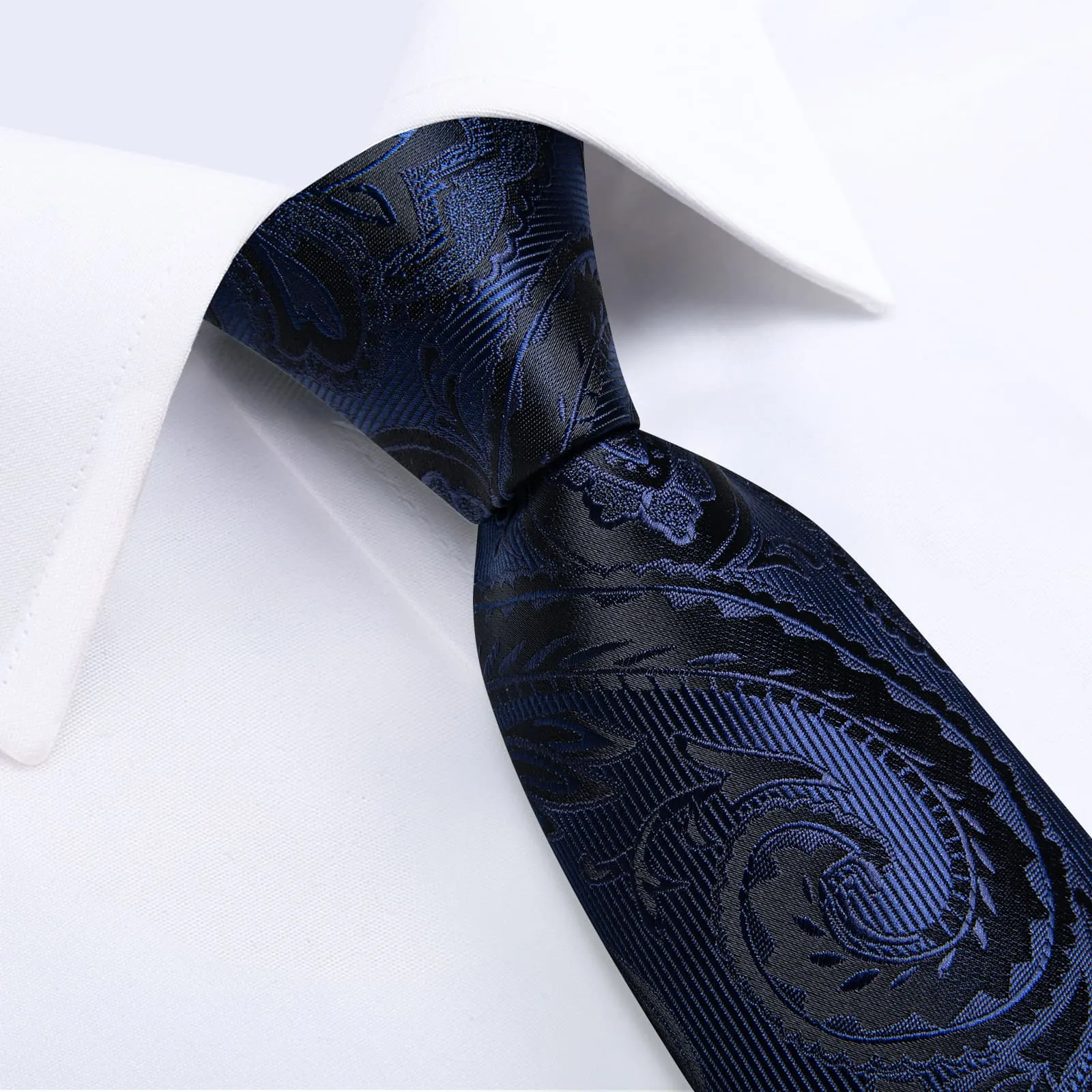 DiBanGu Dress Tie Berry Blue Floral Men's Silk Tie Handkerchief Cufflinks Set