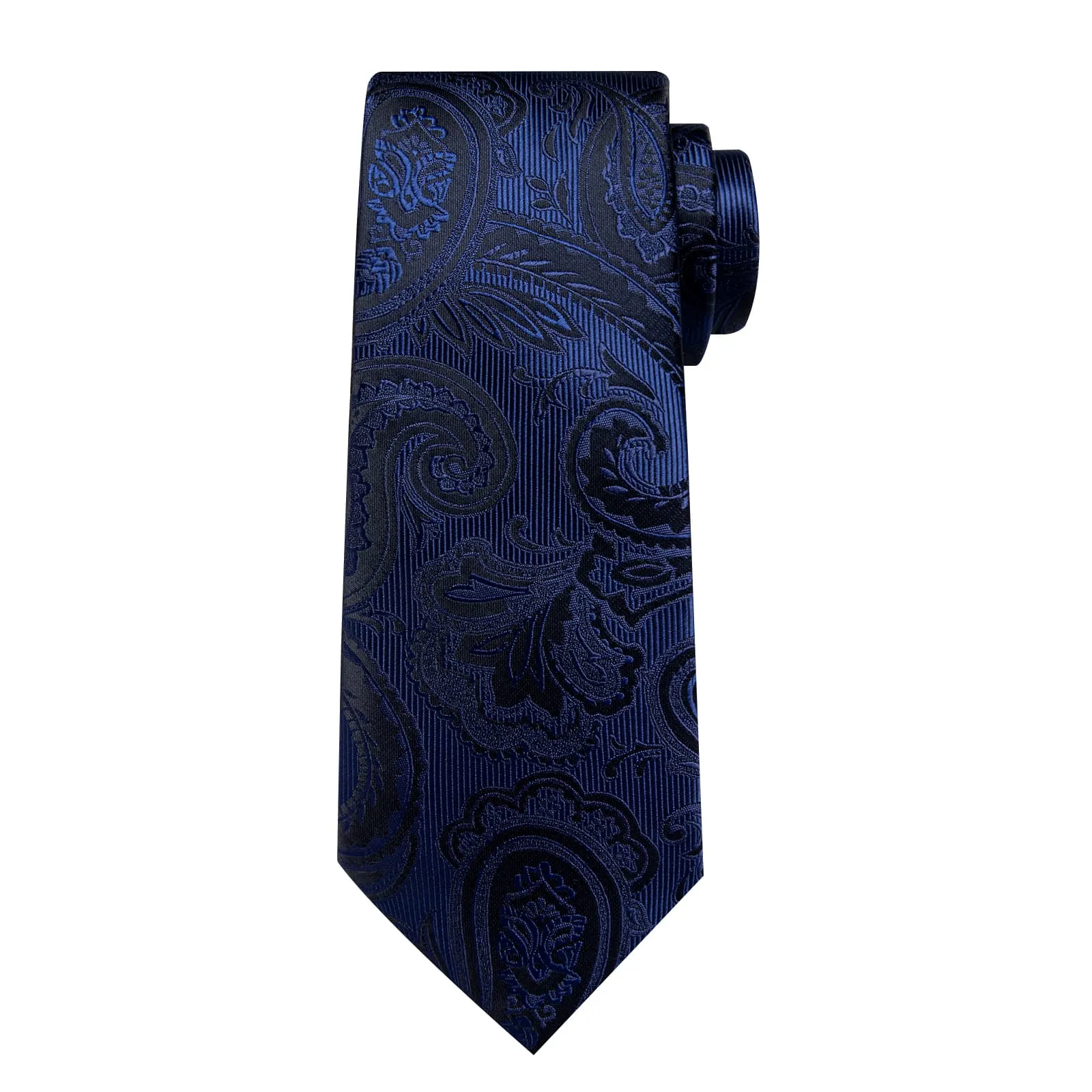 DiBanGu Dress Tie Berry Blue Floral Men's Silk Tie Handkerchief Cufflinks Set