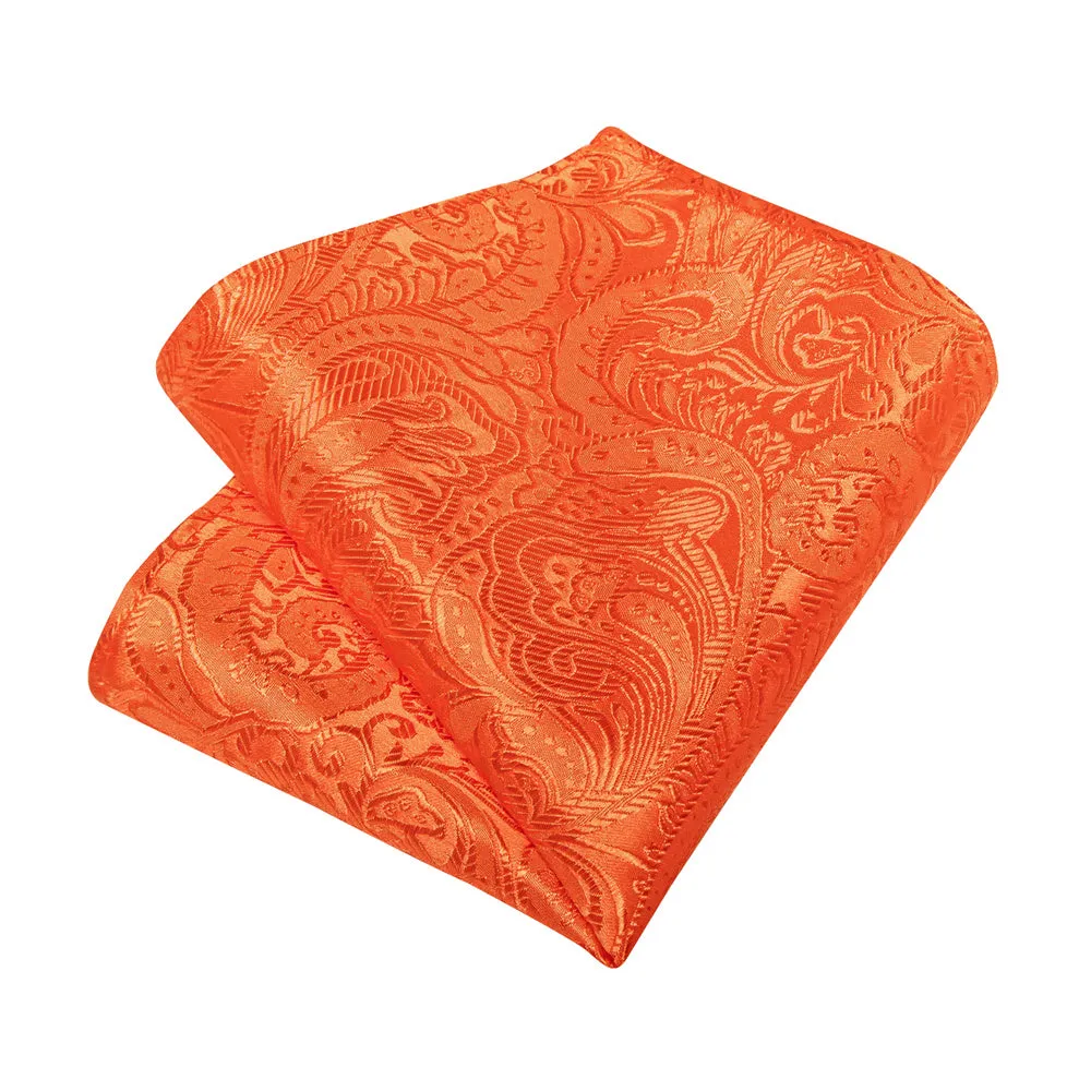 DiBanGu Hot Orange Paisley Silk Mens Tie Pocket Square Cufflinks Set