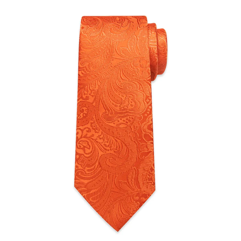 DiBanGu Hot Orange Paisley Silk Mens Tie Pocket Square Cufflinks Set