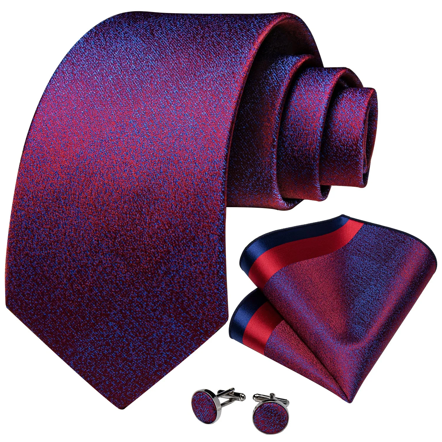 DiBanGu Silk Tie Purple Blue Solid Men's Tie Pocket Square Cufflinks Set