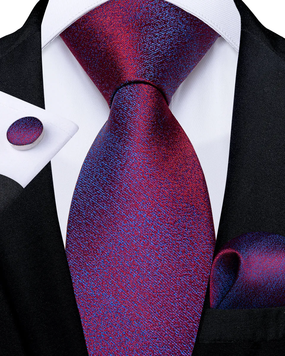 DiBanGu Silk Tie Purple Blue Solid Men's Tie Pocket Square Cufflinks Set