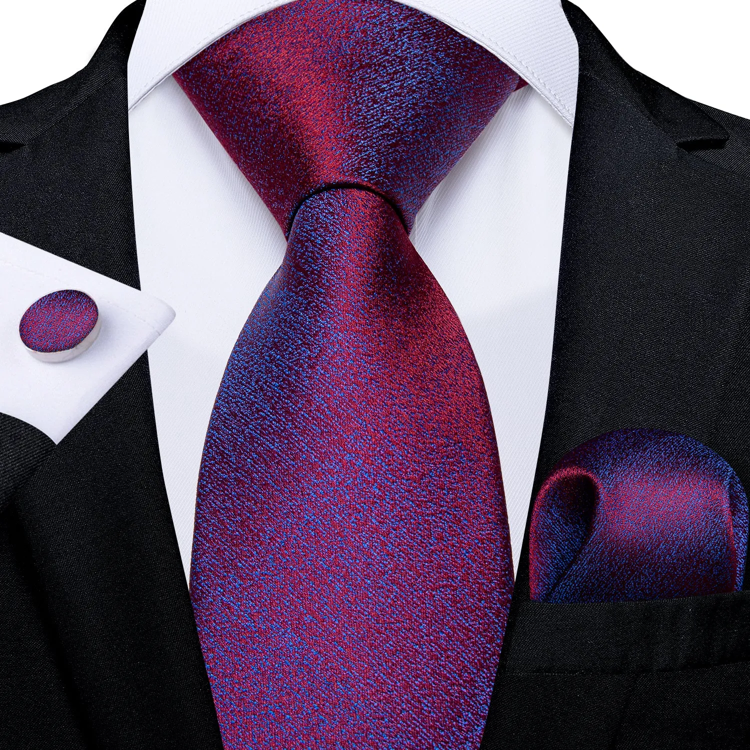 DiBanGu Silk Tie Purple Blue Solid Men's Tie Pocket Square Cufflinks Set