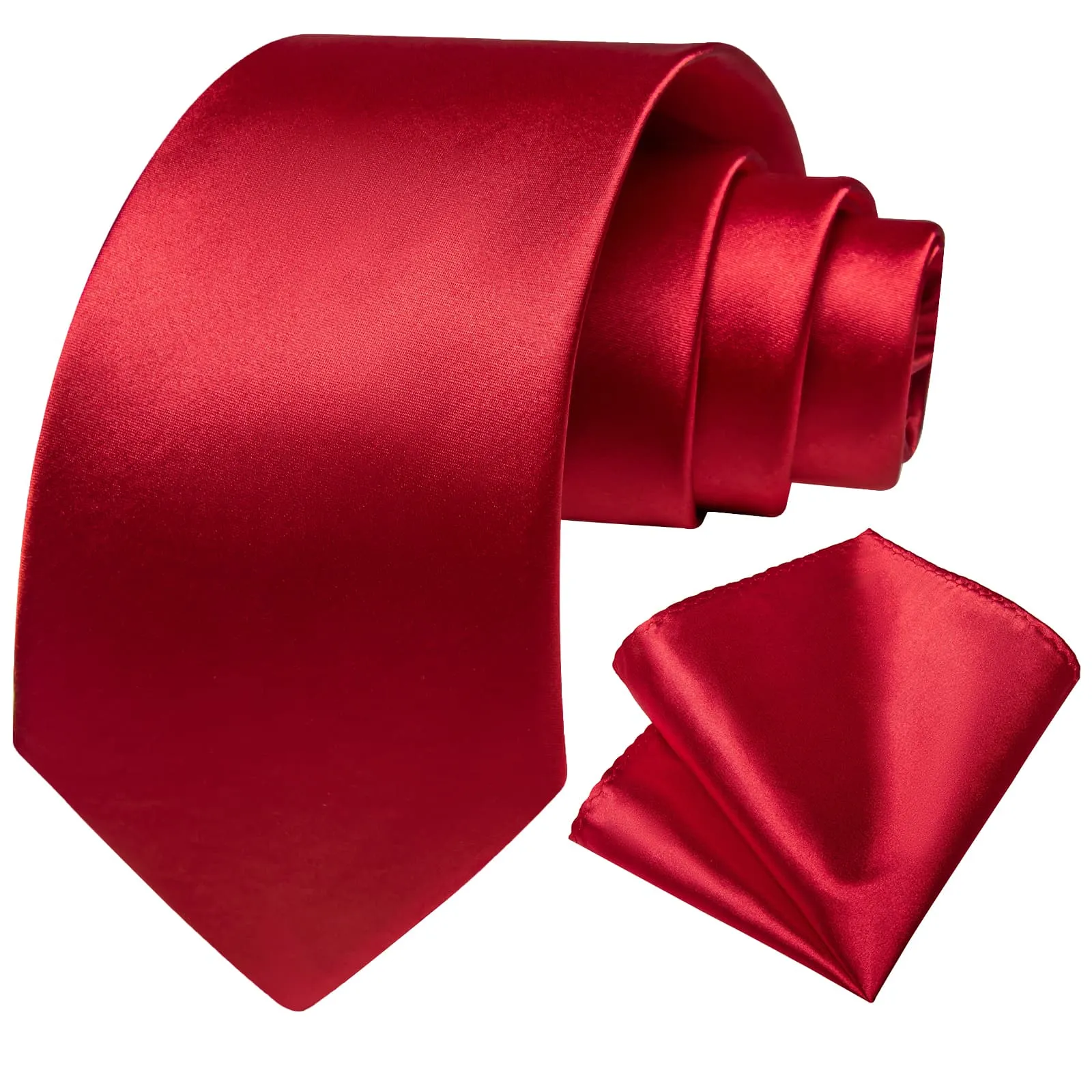 DiBanGu Silk Tie Wedding Red Solid Mens Formal Business Tie Handkerchief Cufflinks Set