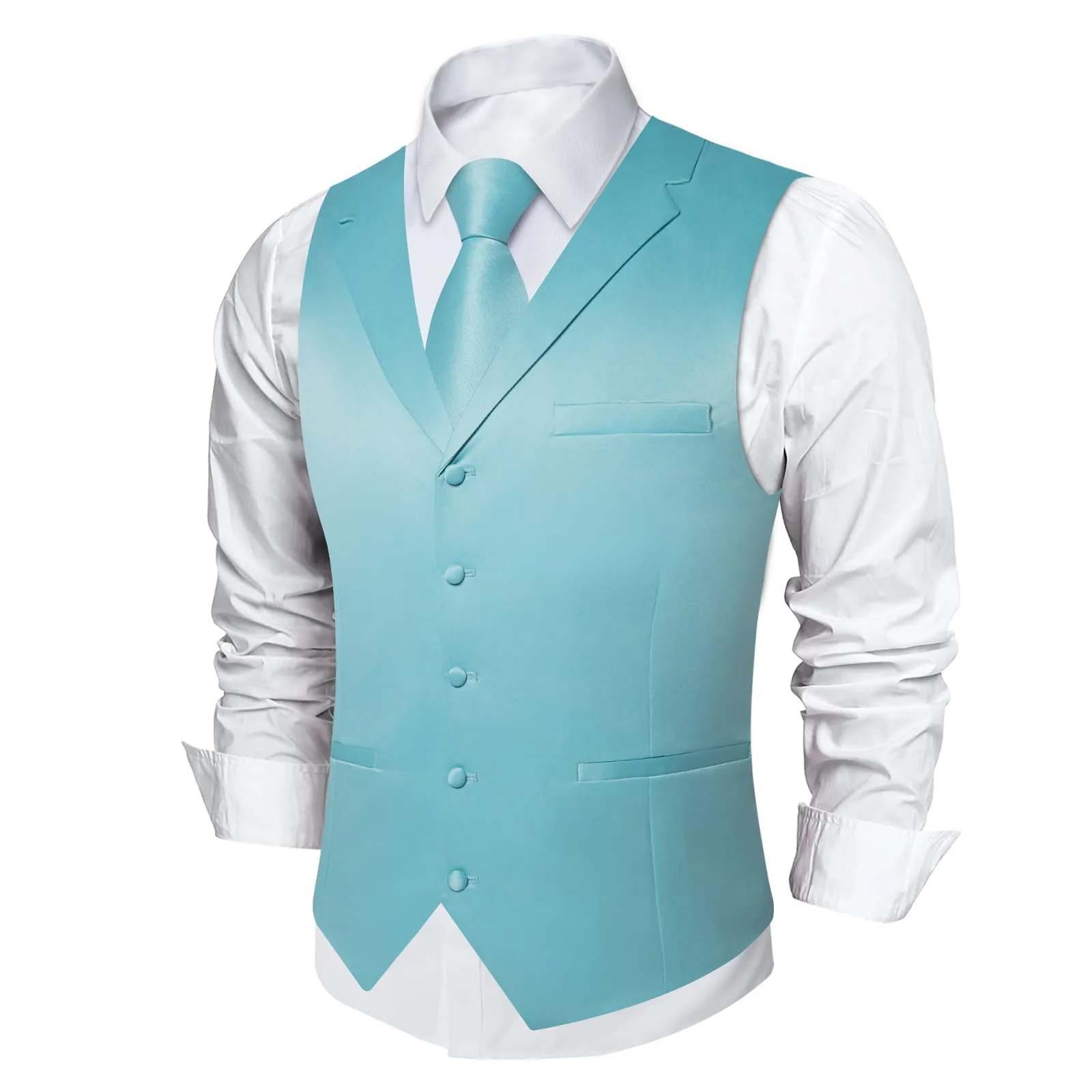 DiBanGu Tuxedo Waistcoat Light Blue Solid Notched Collar Business Casual Vest for Men