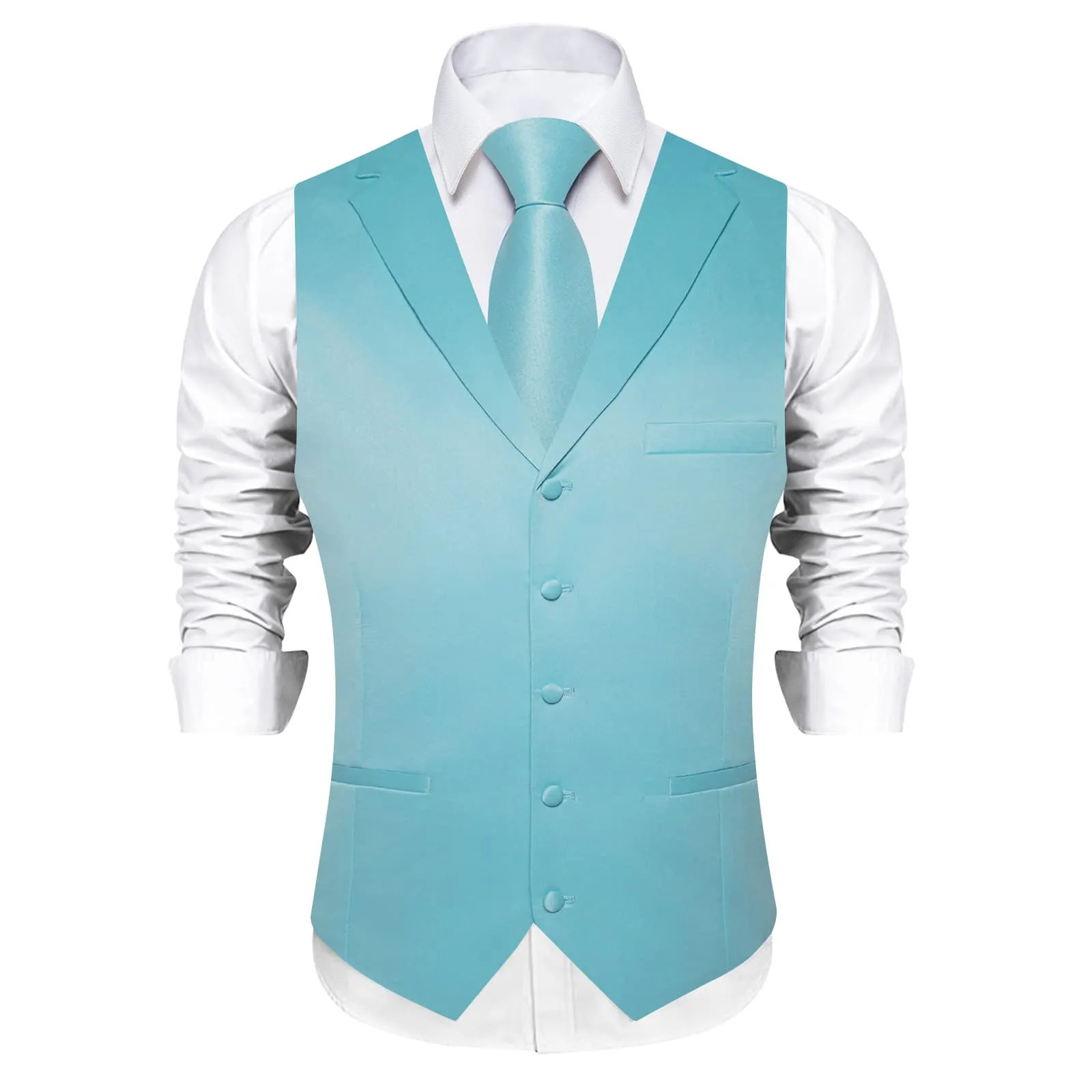 DiBanGu Tuxedo Waistcoat Light Blue Solid Notched Collar Business Casual Vest for Men