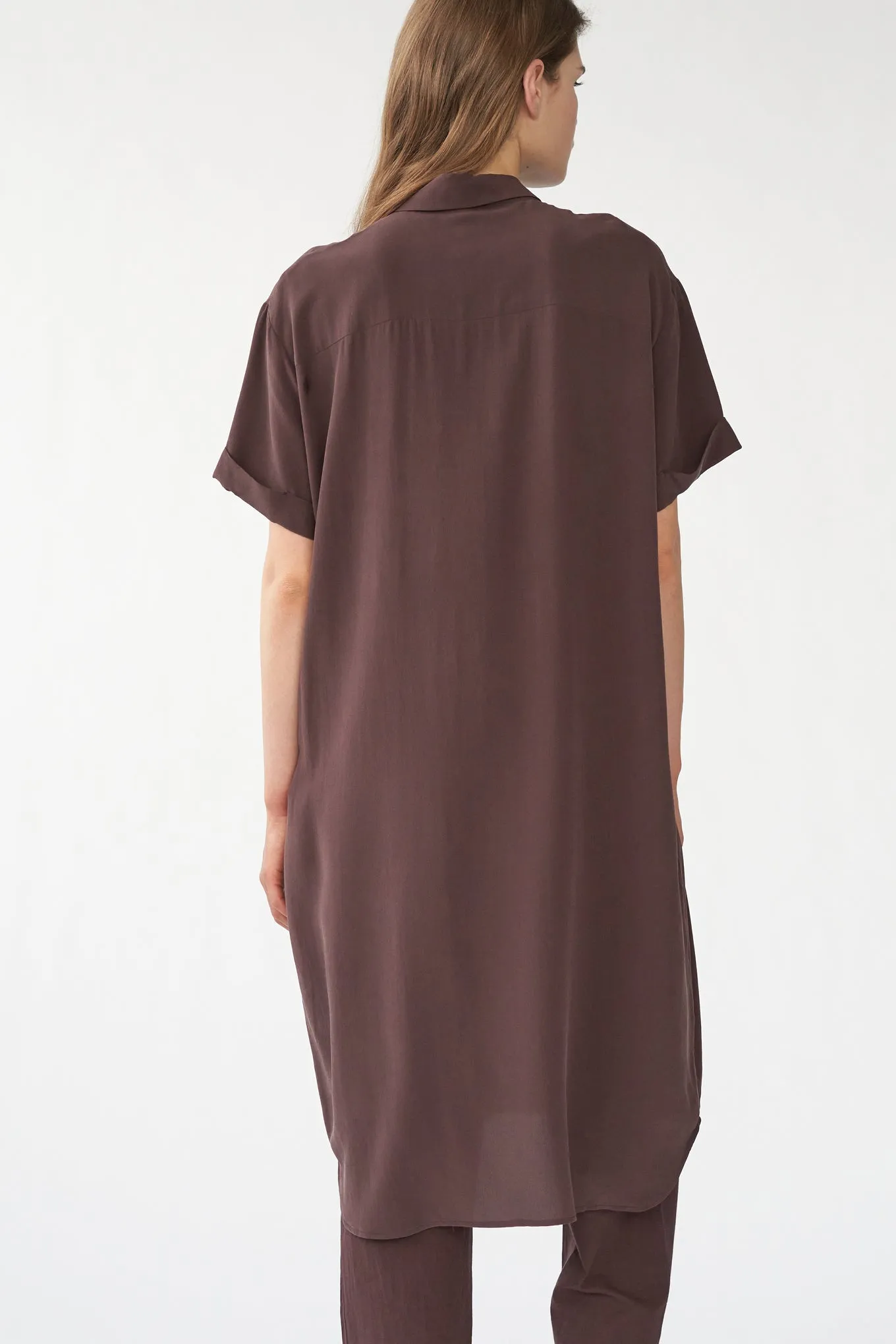 ELIZA SHIRT DRESS - BITTER CHOCOLATE - SANDWASHED CREPE DE CHINE SILK