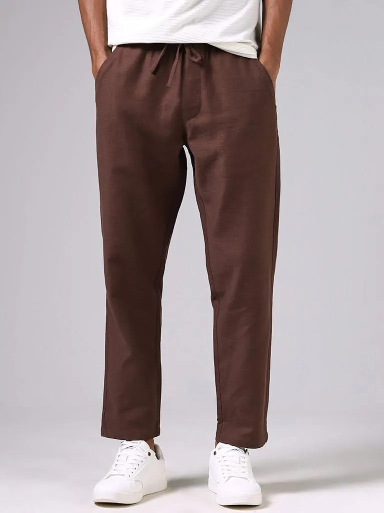 ETA Coco Brown Cotton Slim-Fit Mid-Rise Chinos