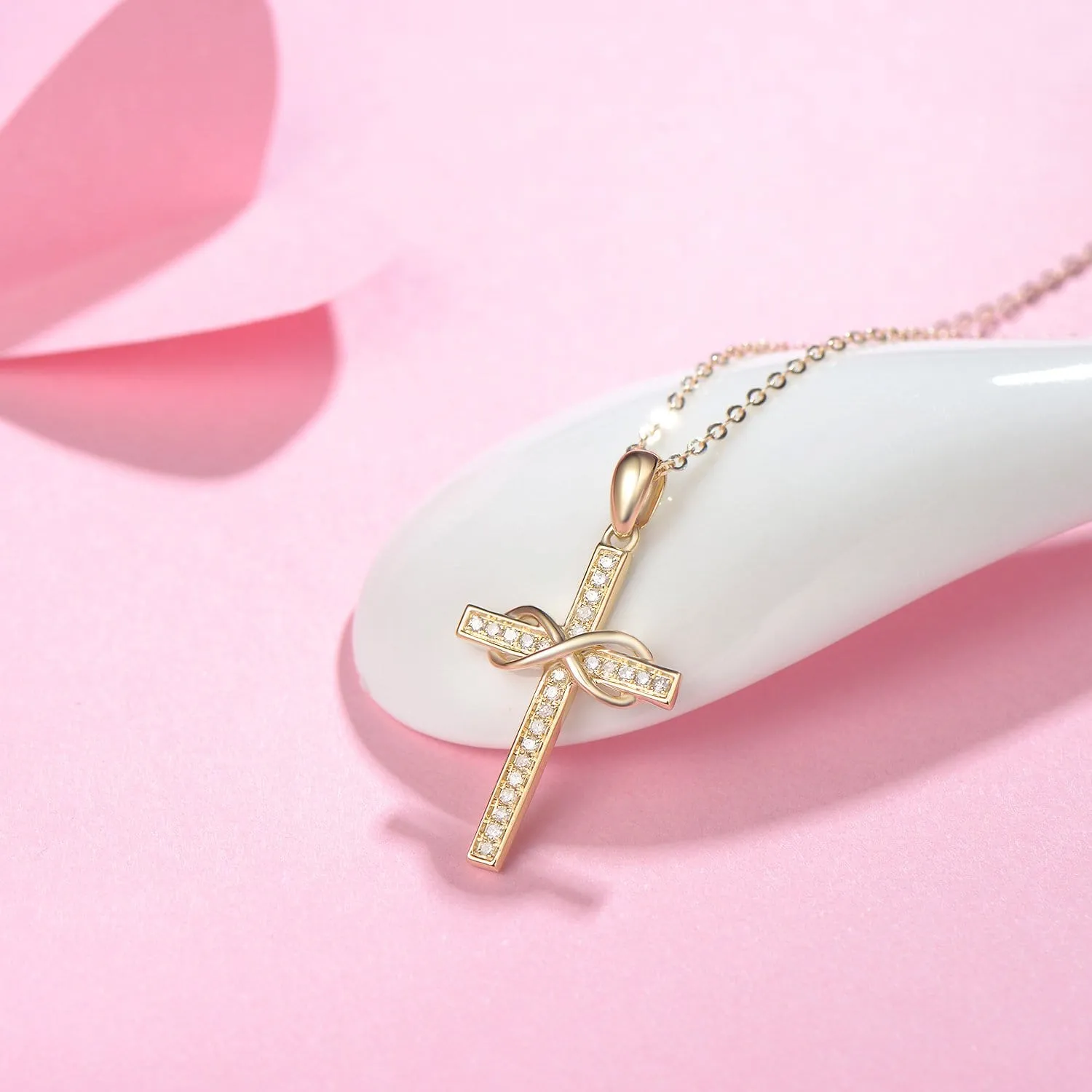 FANCIME Diamond Infinity Cross 9K Yellow Gold Necklace