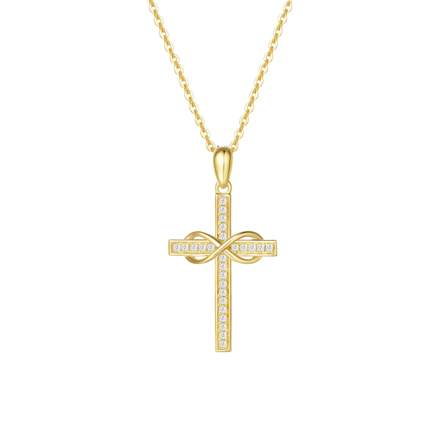 FANCIME Diamond Infinity Cross 9K Yellow Gold Necklace