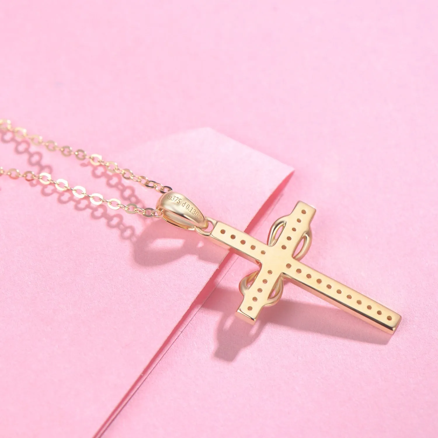 FANCIME Diamond Infinity Cross 9K Yellow Gold Necklace