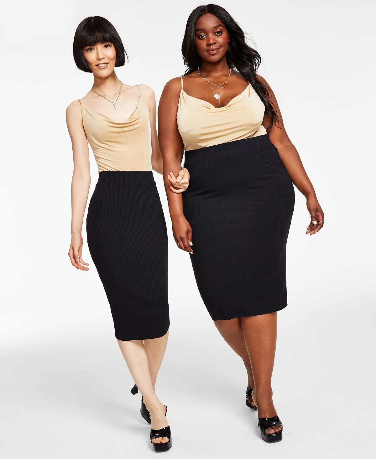 Fashionable plus size fitted jersey midi skirt designed for Macy's Bar III multi