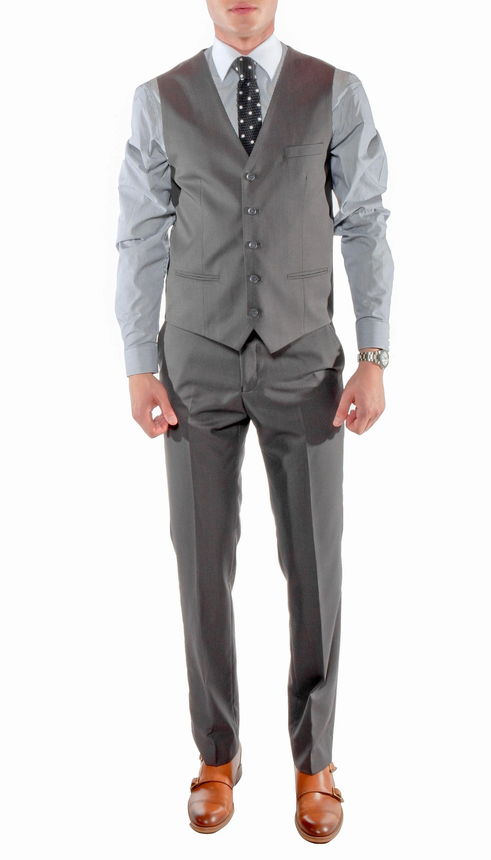 Ferrecci Mens Savannah Charcoal Slim Fit 3 Piece Suit