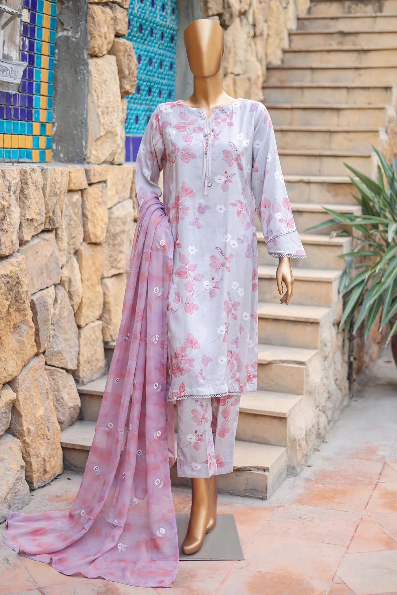 Floral Vibes By Hz Unstitched 3 Piece Raw Silk Collection'2024-FVRS-06