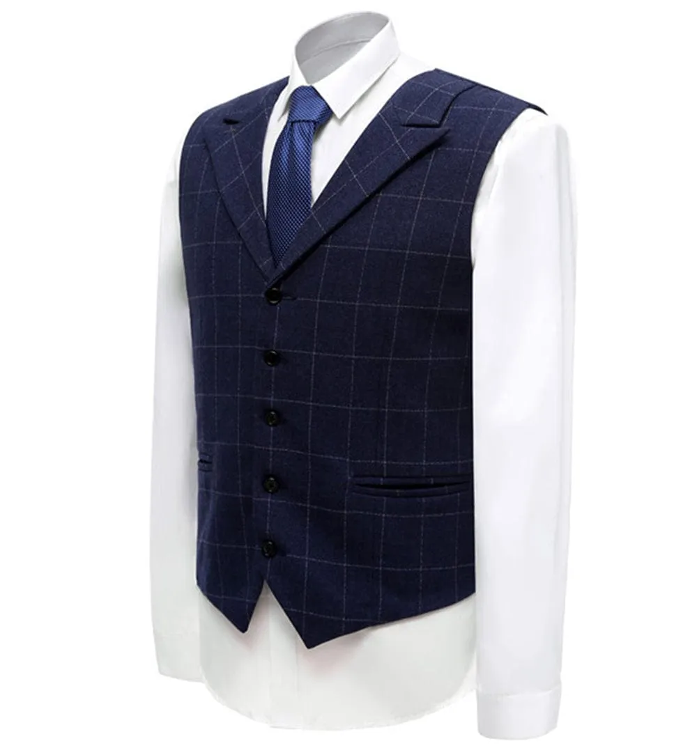 Formal Plaid Peak Lapel Waistcoat Slim Fit Suit Vest