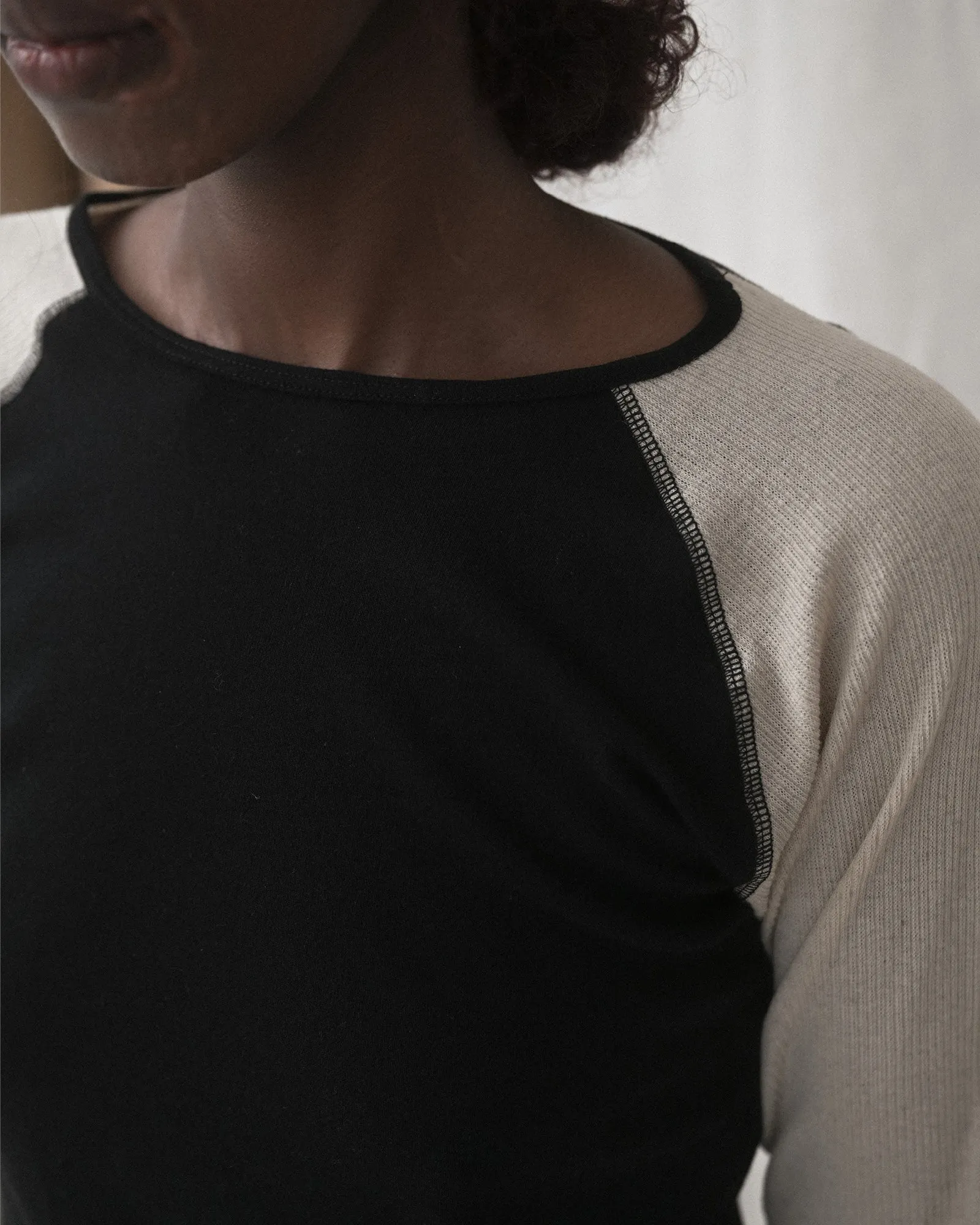 Gene Long Sleeve Tee - Organic Cotton Gauze - Black / Undyed