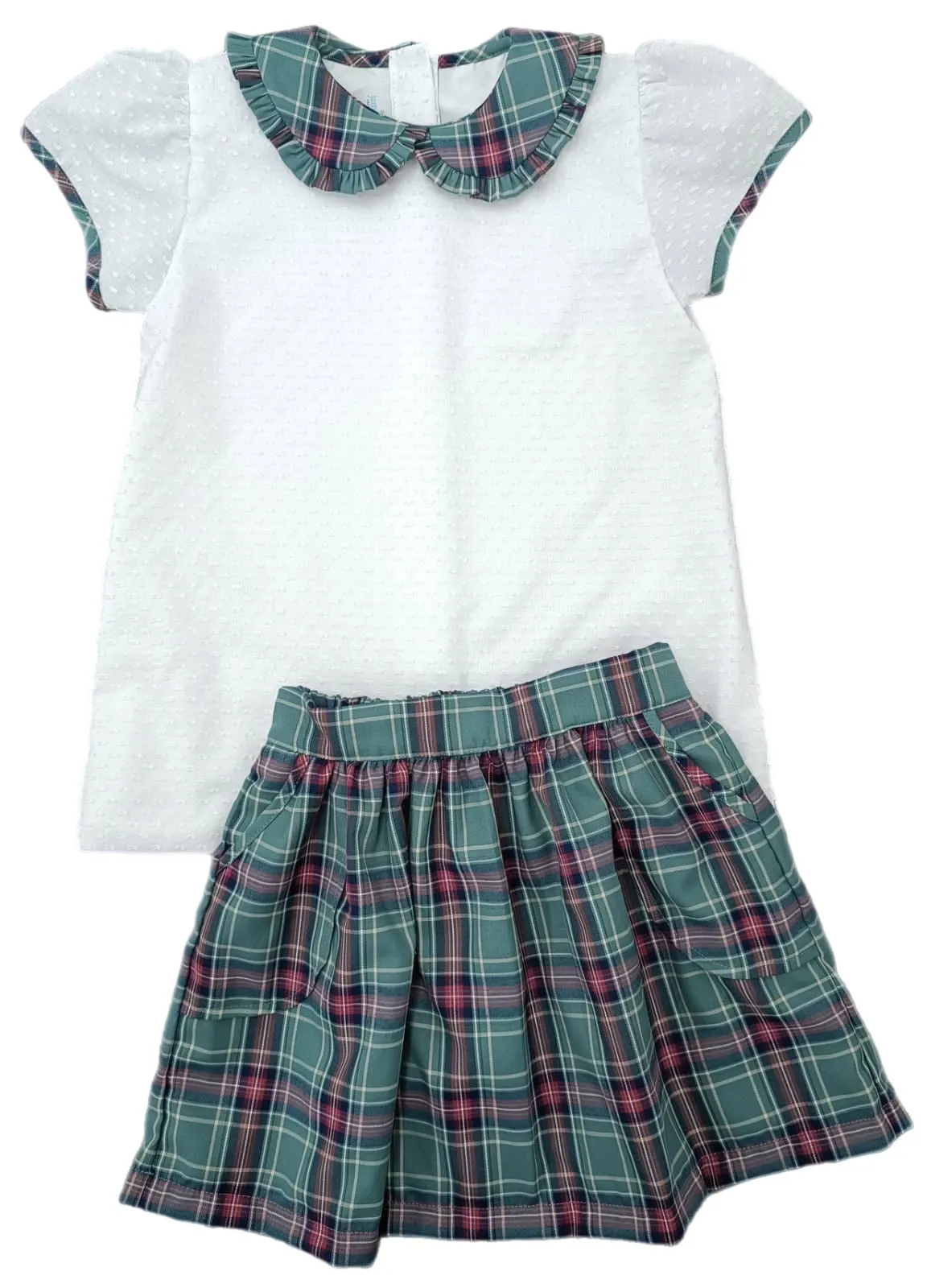 Green Christmas Plaid Mia Skirt Set