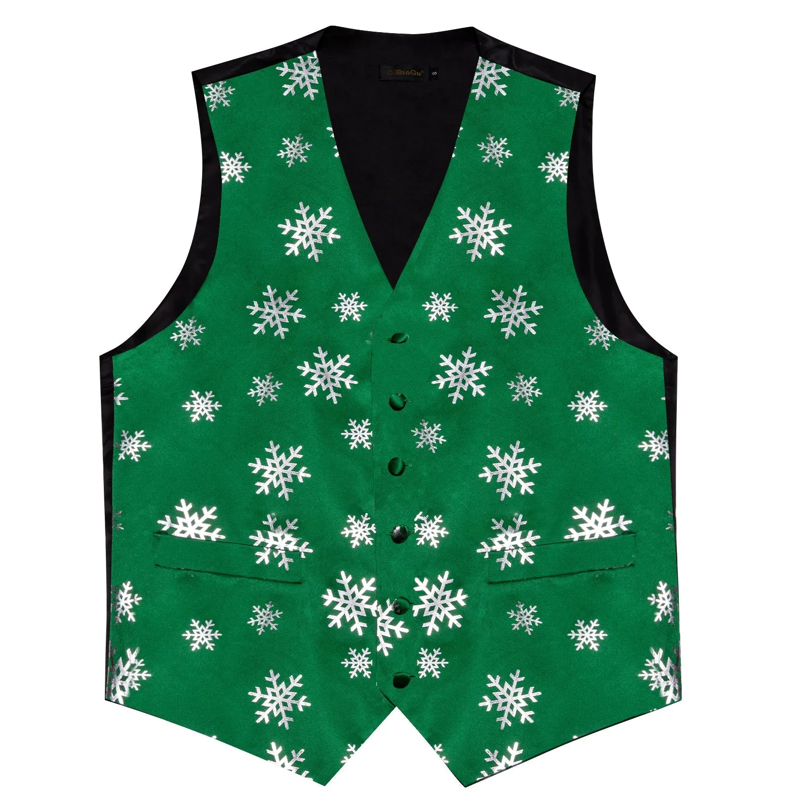 Green Sliver Christmas Snowflake Novelty Men's Vest Tie Hanky Cufflinks Set Waistcoat Suit Set