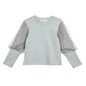 Grey Mesh Dots Sleeves Top