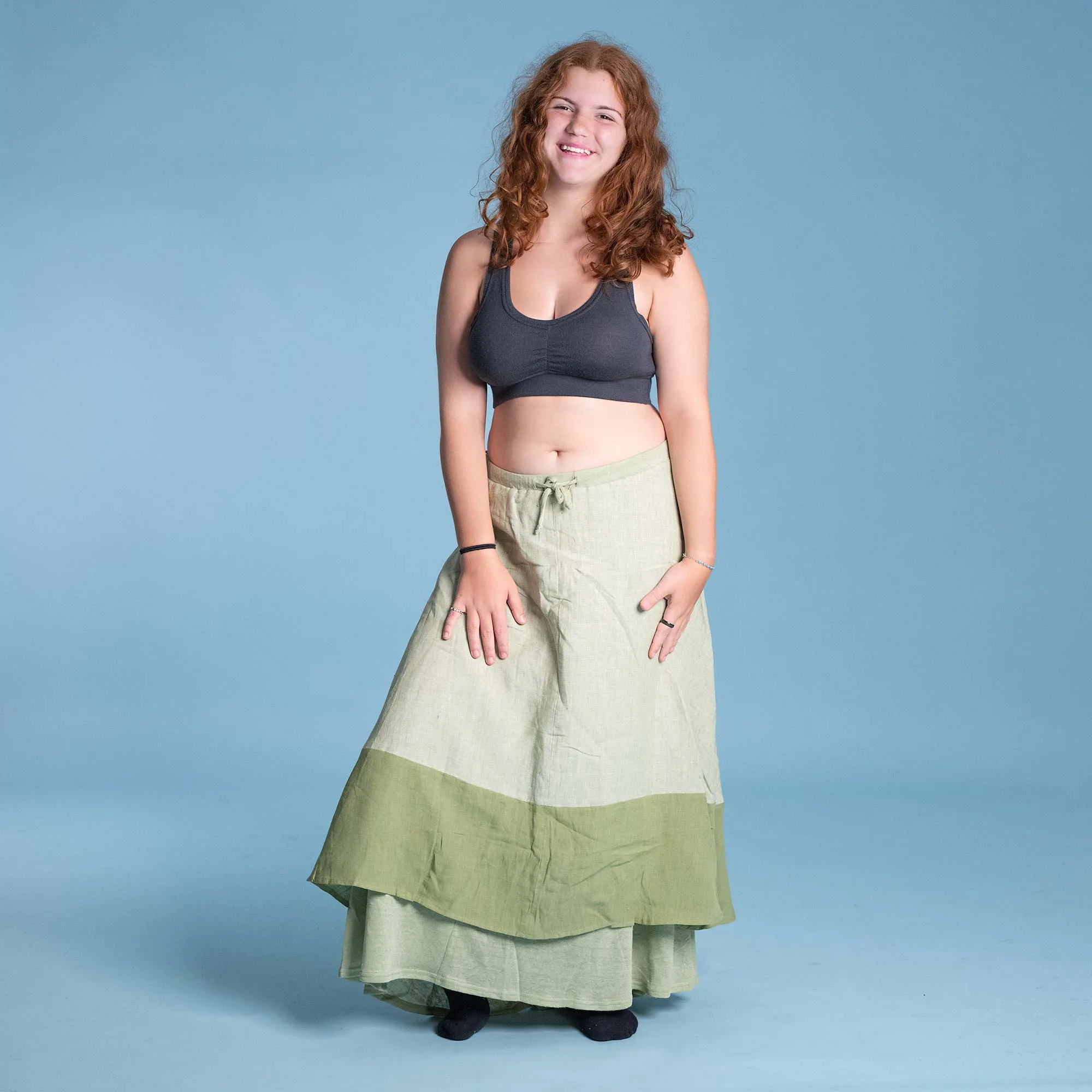 HABANERA 100% Organic Hemp Long Skirt (Multiple Woven & Knit Layers)