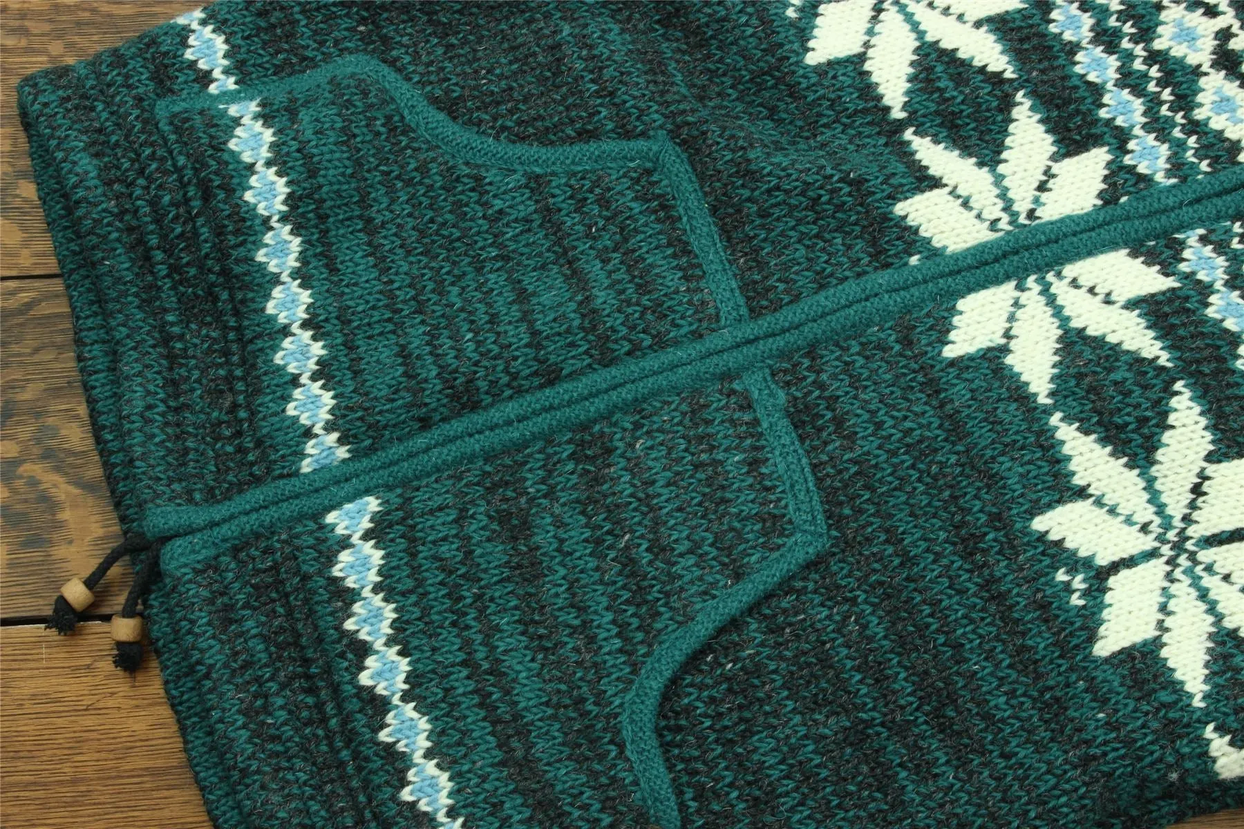 Hand Knitted Wool Hooded Jacket Cardigan - Fairisle Teal