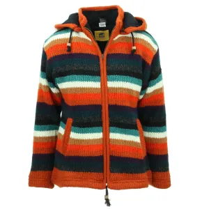 Hand Knitted Wool Hooded Jacket Cardigan Ladies Cut - Stripe Anu