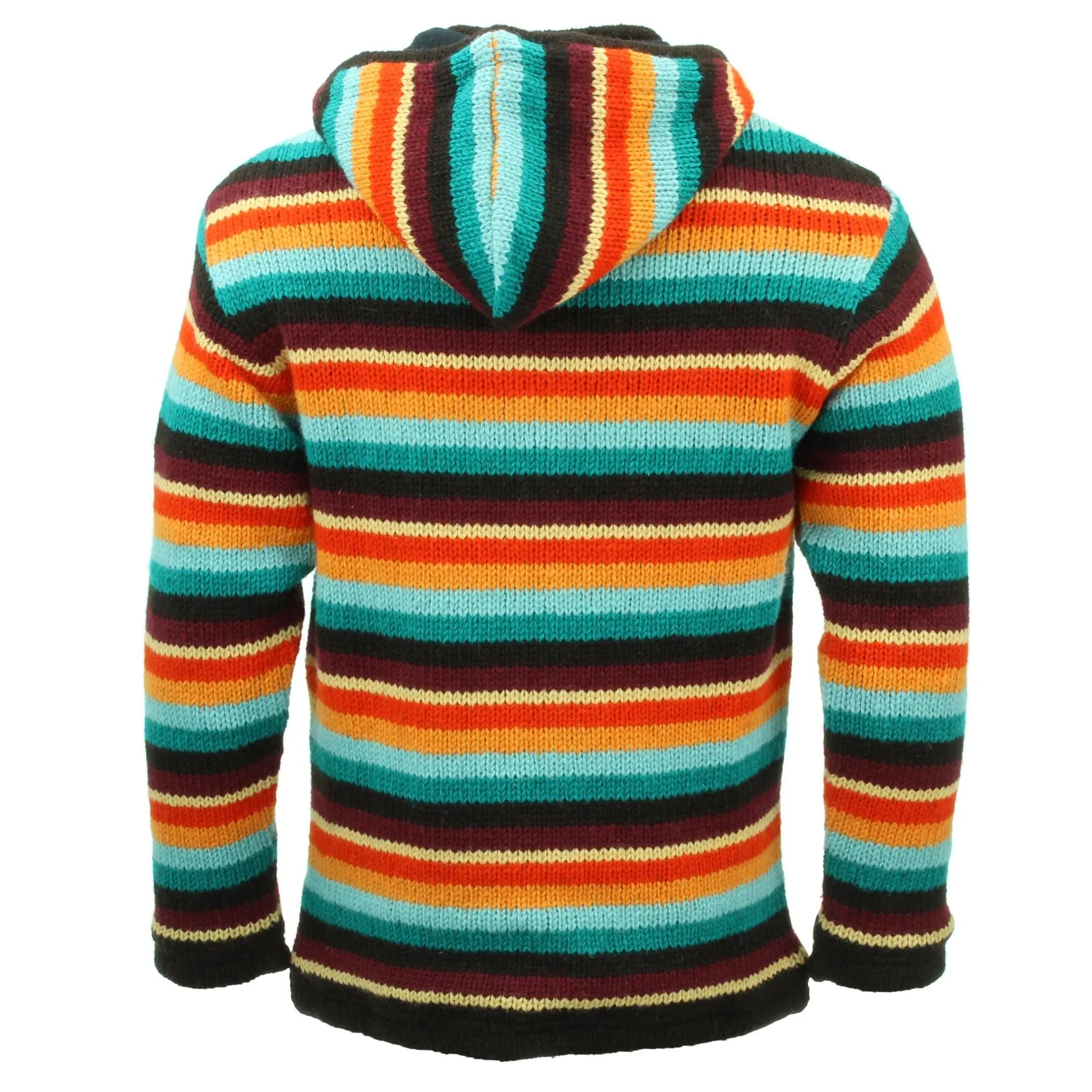 Hand Knitted Wool Hooded Jacket Cardigan - Stripe Retro D