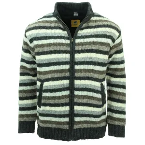 Hand Knitted Wool Jacket Cardigan - Stripe Natural