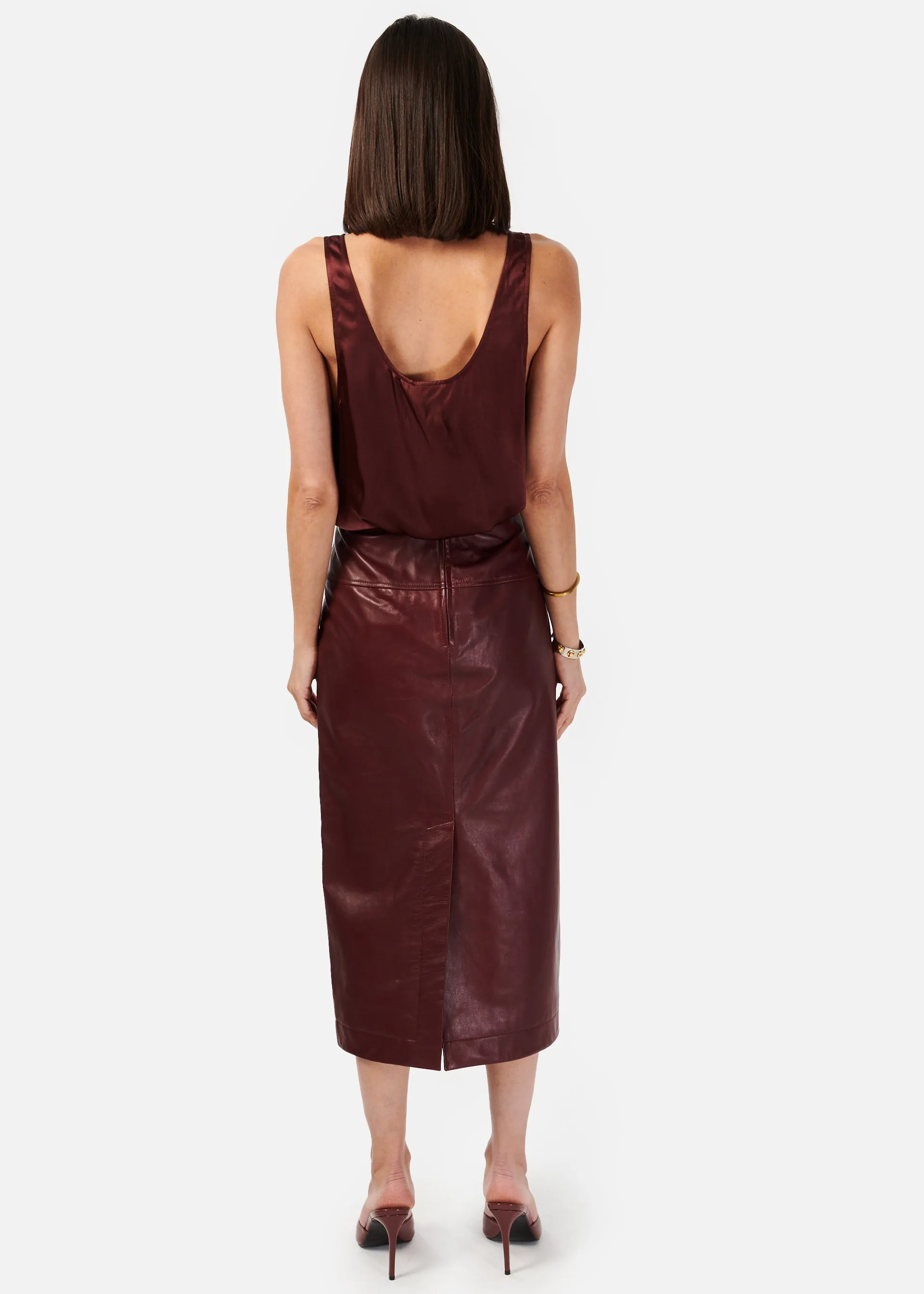 Inaya Genuine Leather Skirt Cranberry